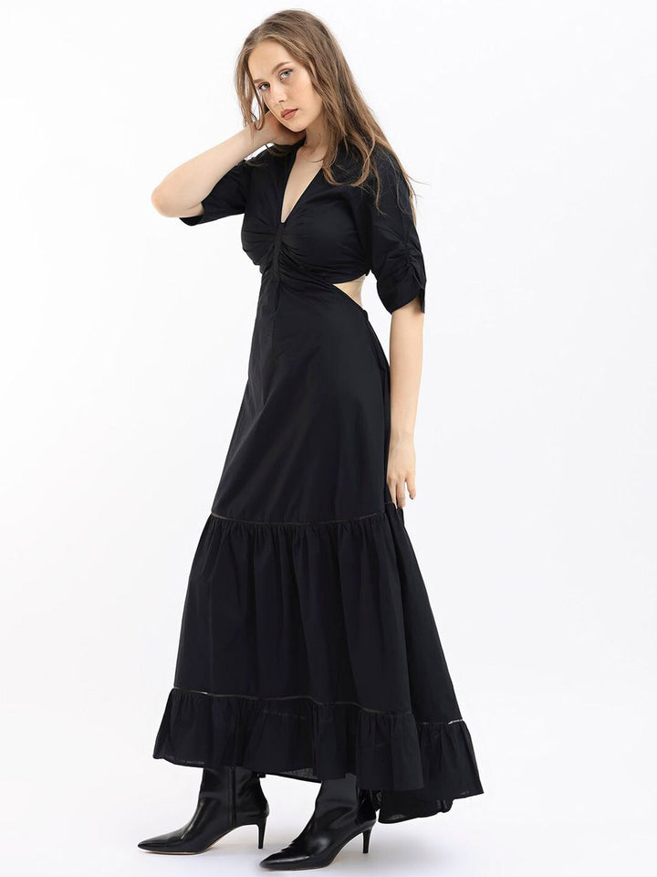 RAREISM V Neck Cut Out Tiered Maxi Dress