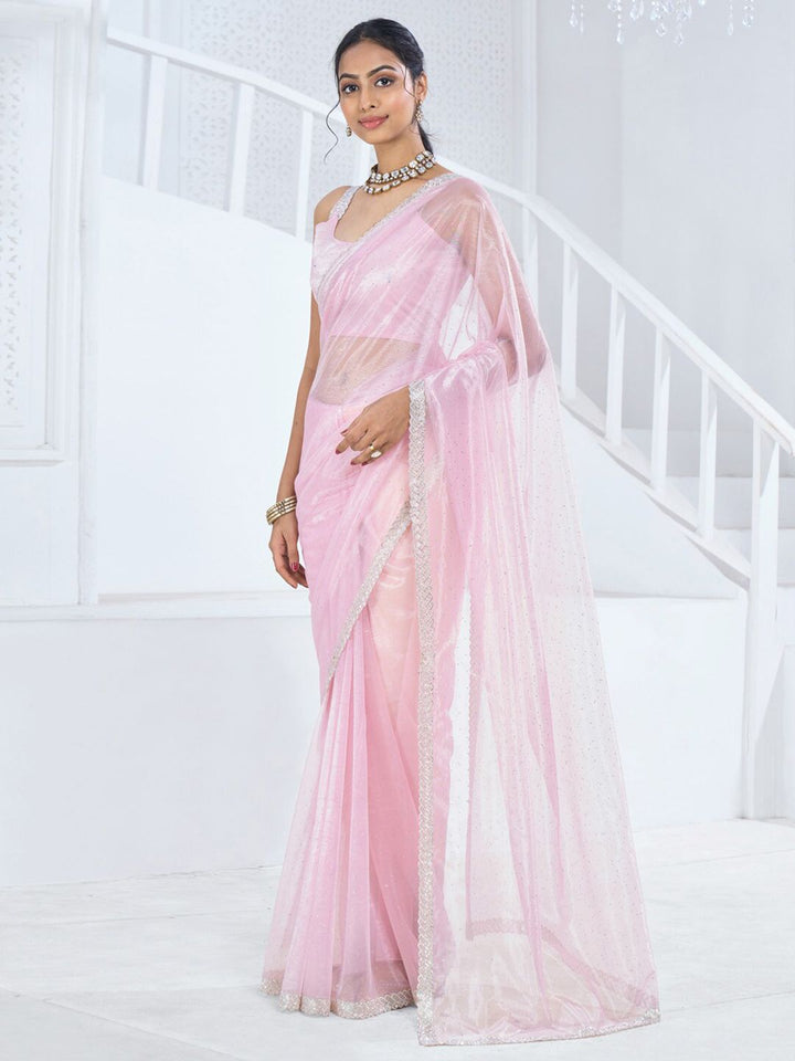 Saree mall Embellished Beads and Stones Organza Saree