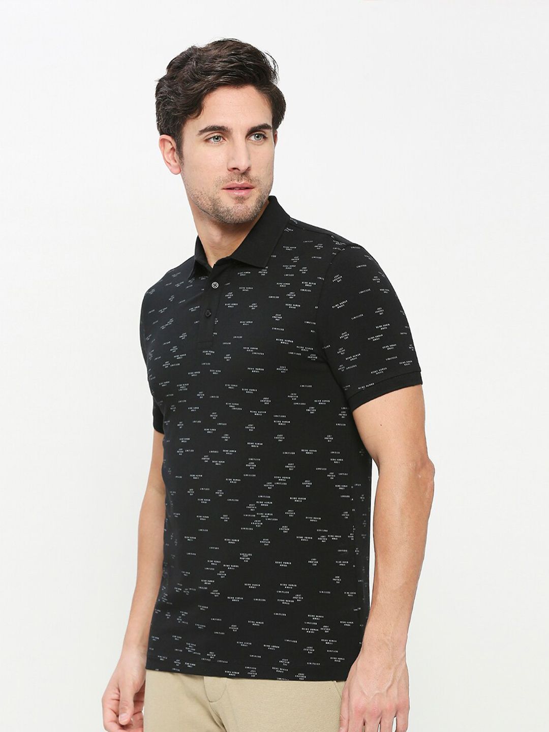 Being Human Typography Printed Polo Collar Regular Fit Cotton Regular T-shirt
