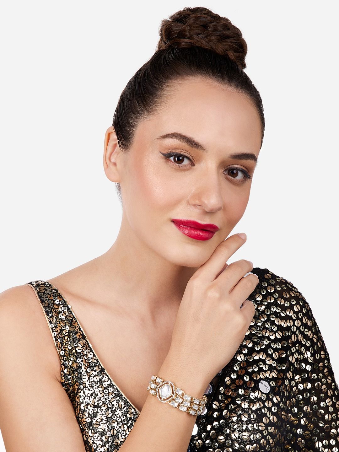 Zaveri Pearls Set of 2 Gold-Plated Austrian Diamonds Studded Wraparound Bracelets