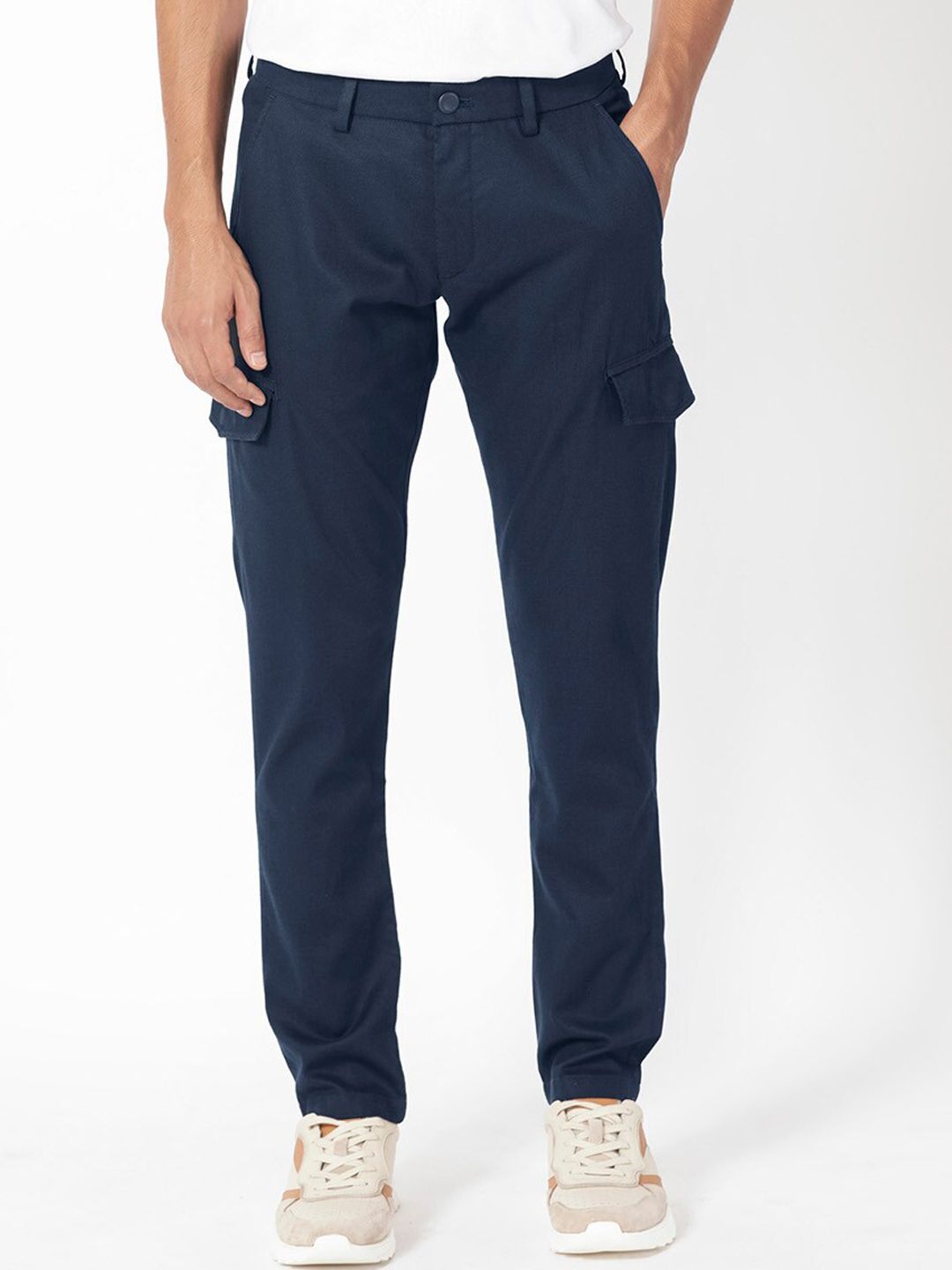 RARE RABBIT Men Curo Slim Fit Mid-Rise Plain Cotton Cargo Trouser