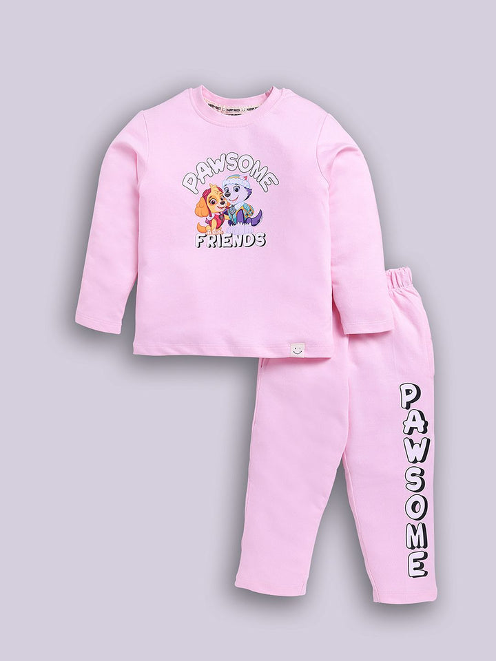 Happy Faces Girls Paw Patrol Print Pure Cotton T-shirt with Trousers