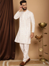 SOJANYA Geometric Embroidered Regular Thread Work Pure Cotton Kurta with Churidar