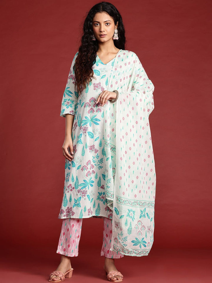 Anouk Ethnic Motifs Printed Cotton Kurta with Trousers & With Dupatta