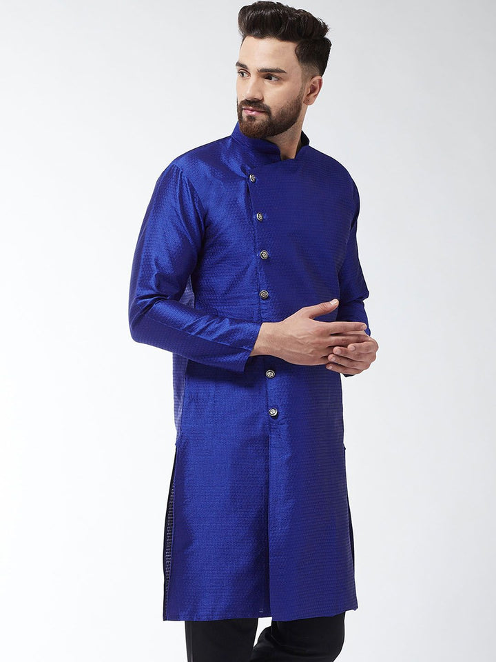 SOJANYA Kurta Lurus Bercetak Biru Lelaki