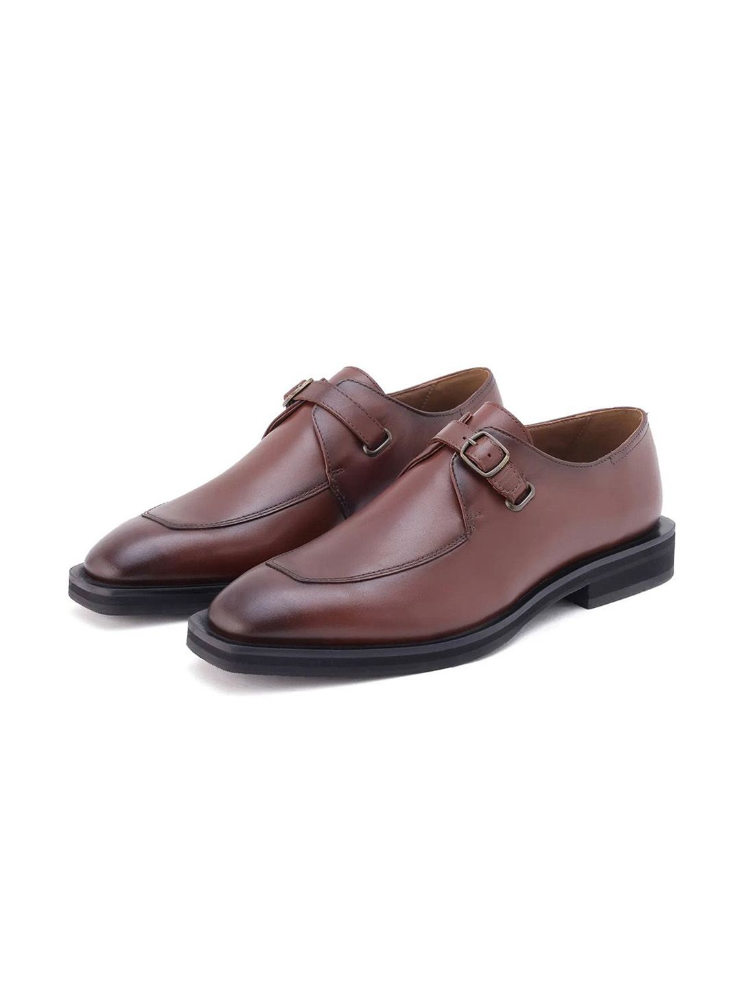 RARE RABBIT Men Round Toe Leather Formal Monk Shoes