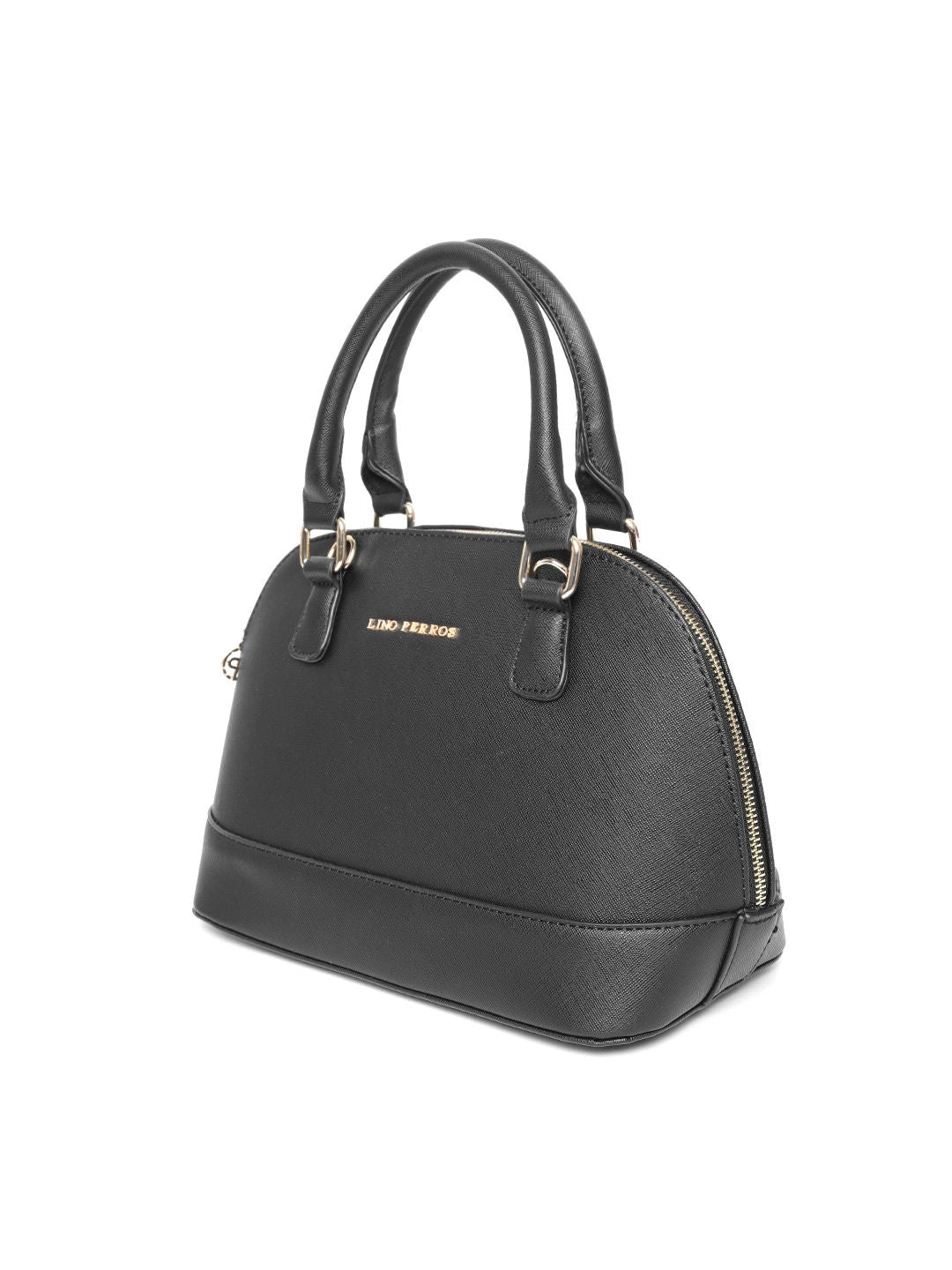 Lino Perros Black Solid Handheld Bag with Detachable Sling Strap