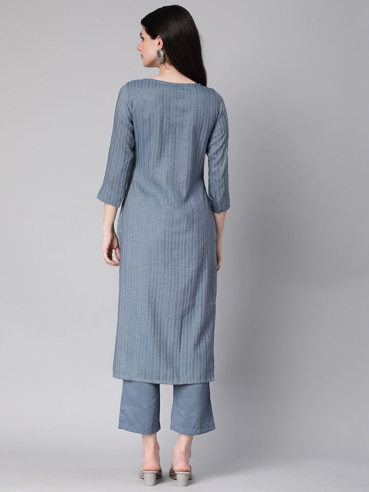 KALINI Striped Regular Thread Work Kurta With Trousers
