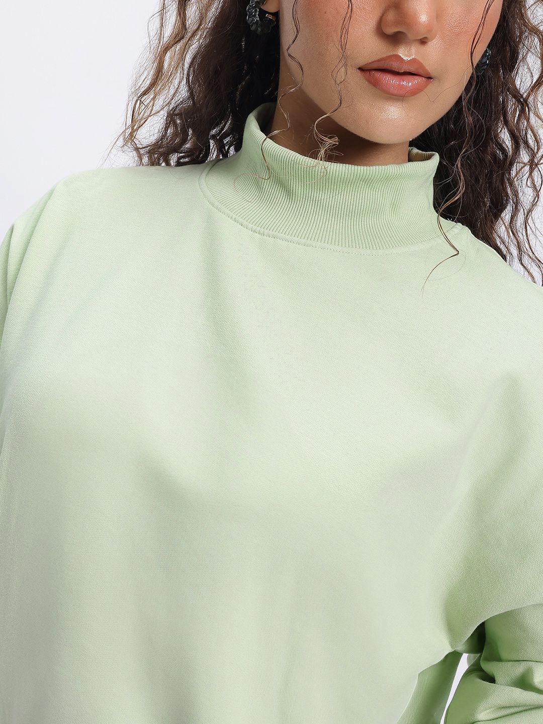 DressBerry High Neck Drop-Shoulder Crop Sweatshirt