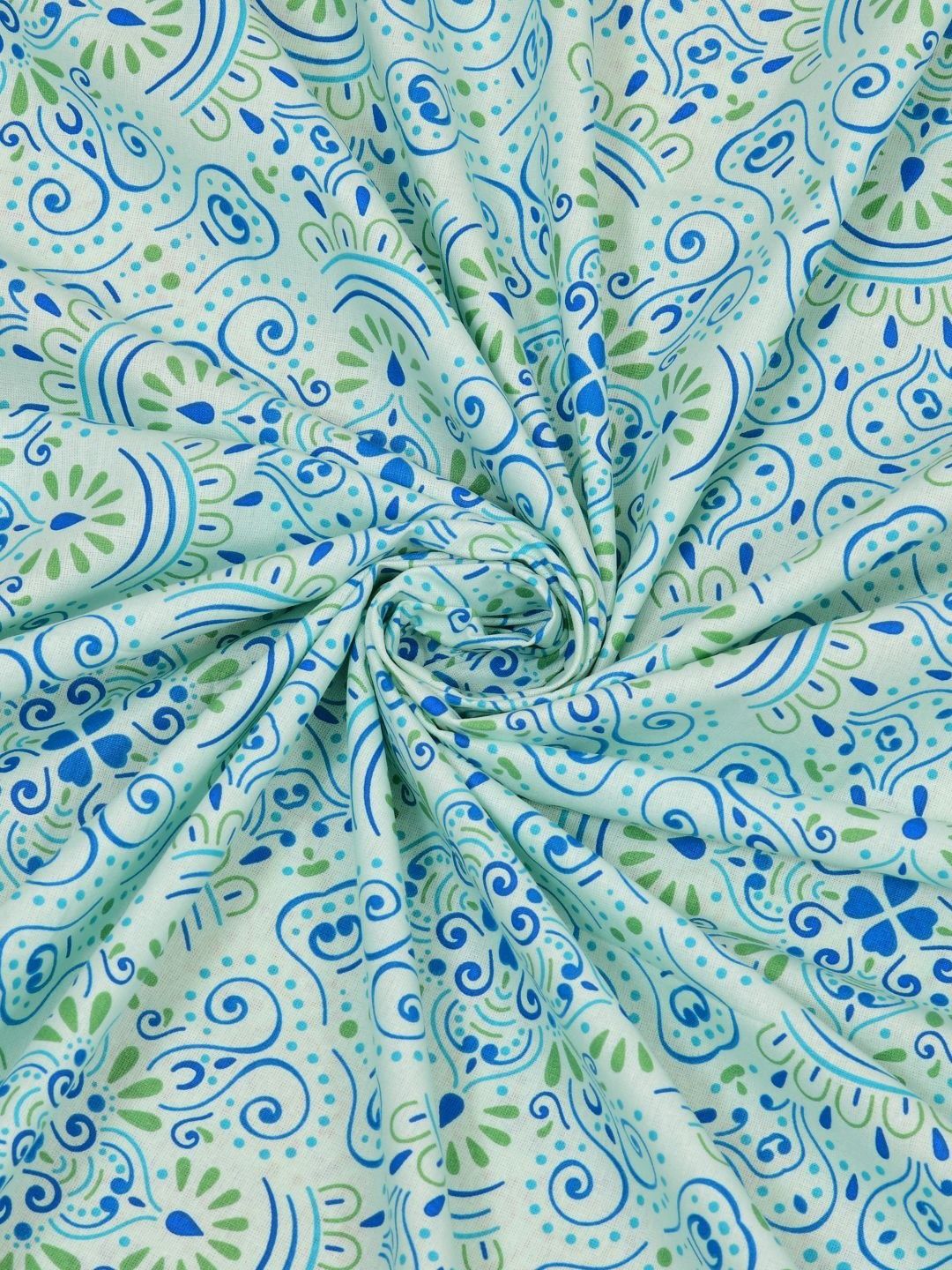 BOMBAY DYEING Turquoise Blue Printed Pure Cotton120 TC Queen Bedsheet Set 2.24 m X 2.54 m