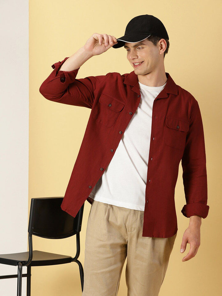 Thomas Scott Classic Cuban Collar Cotton Linen Casual Shacket
