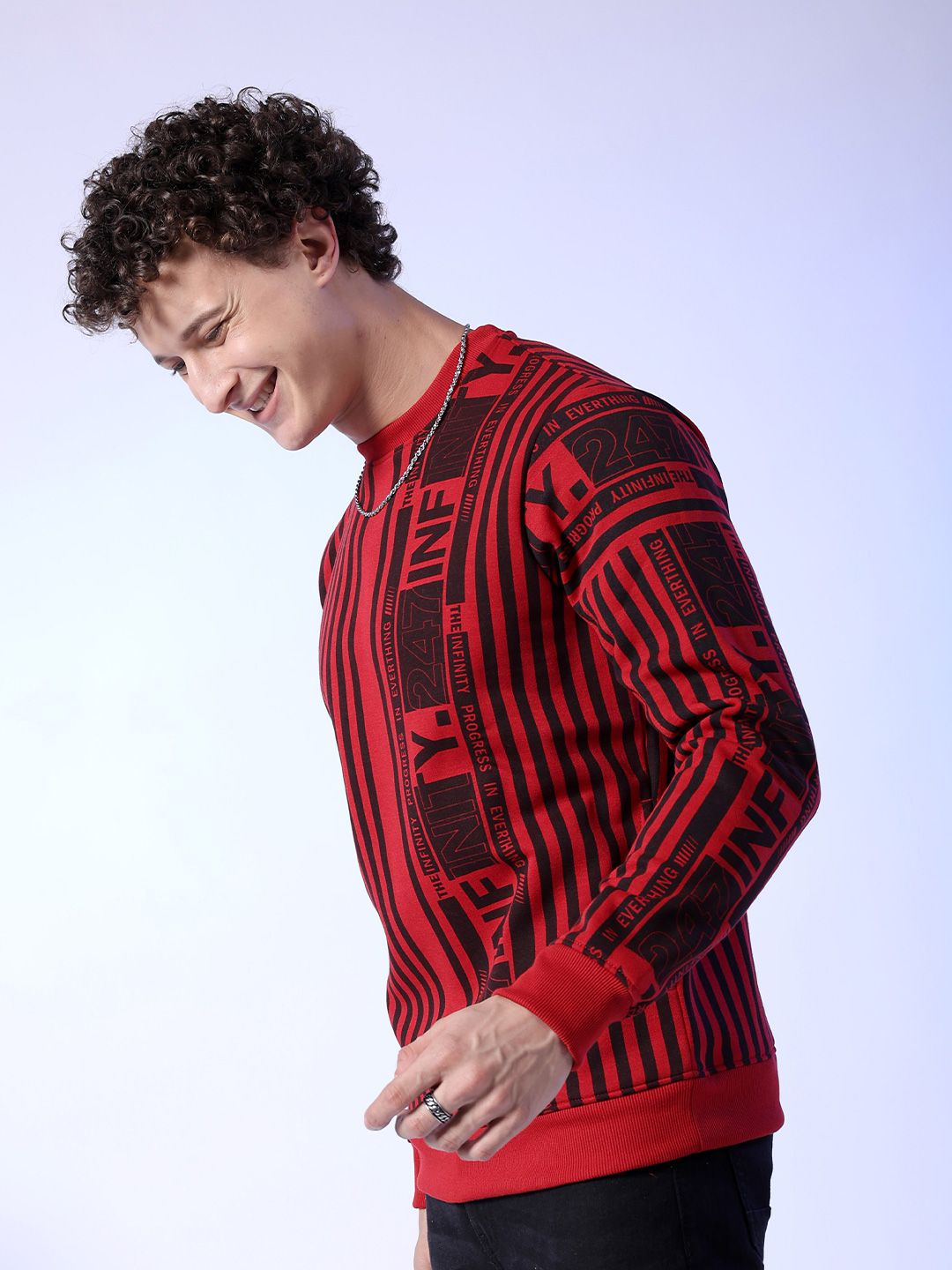 The Indian Garage Co Men Round Neck Striped Pullover Sweatshirt