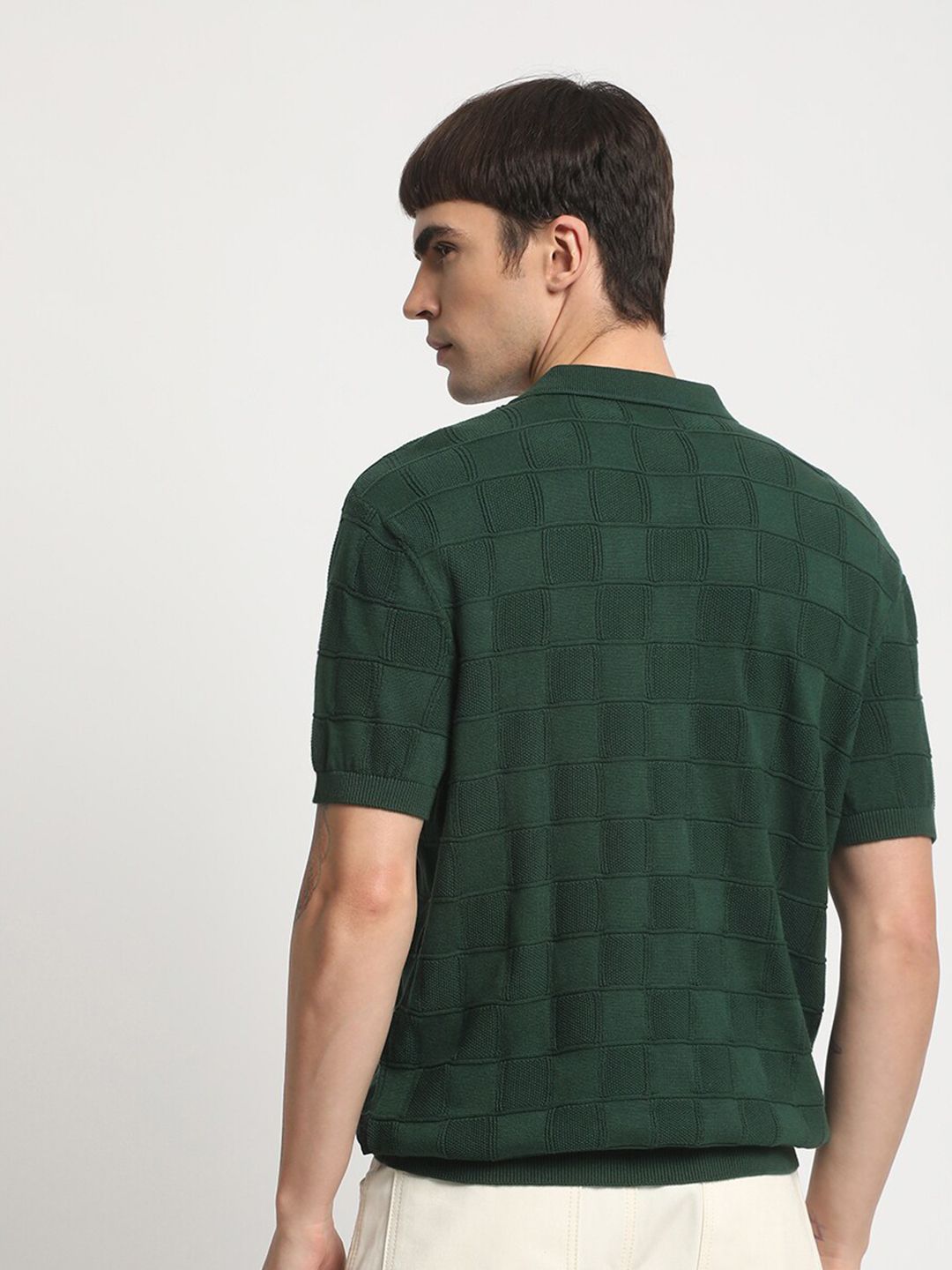 THE BEAR HOUSE Checked Polo Collar Cotton T-shirt
