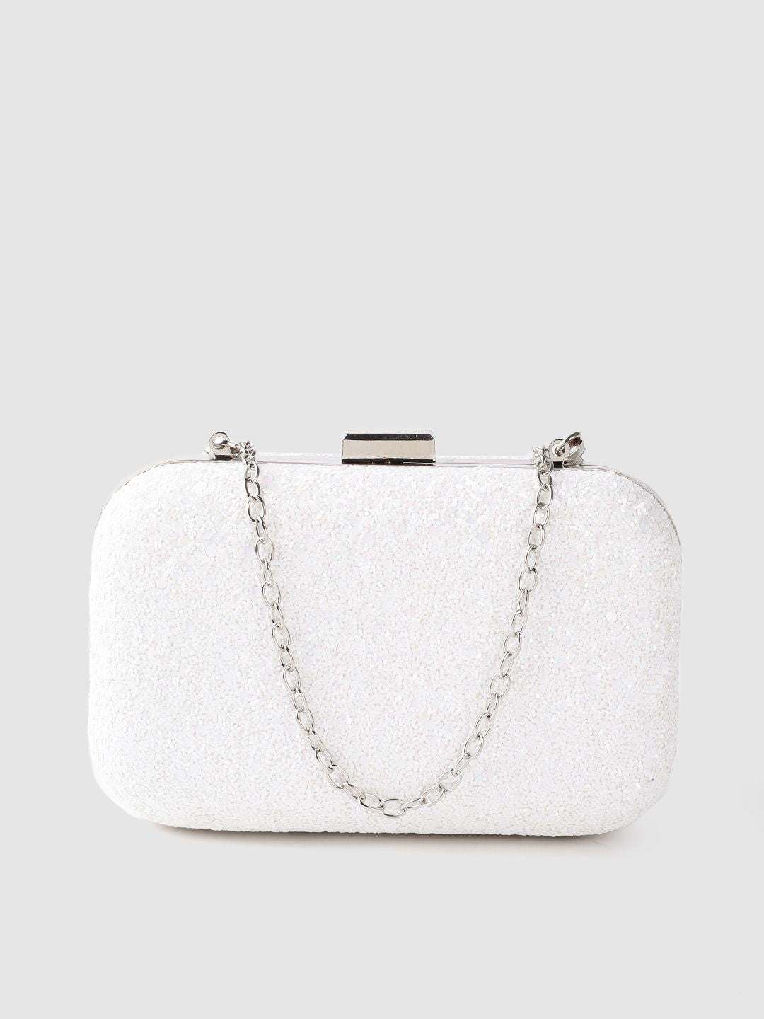 Lino Perros White Glitter Box Clutch with Detachable Sling Strap