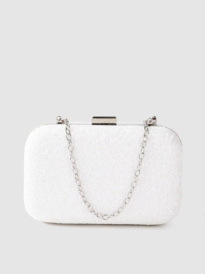 Lino Perros White Glitter Box Clutch with Detachable Sling Strap