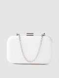 Lino Perros White Glitter Box Clutch with Detachable Sling Strap