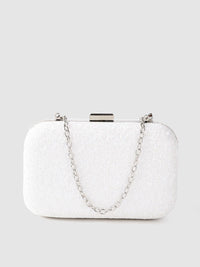 Lino Perros White Glitter Box Clutch with Detachable Sling Strap