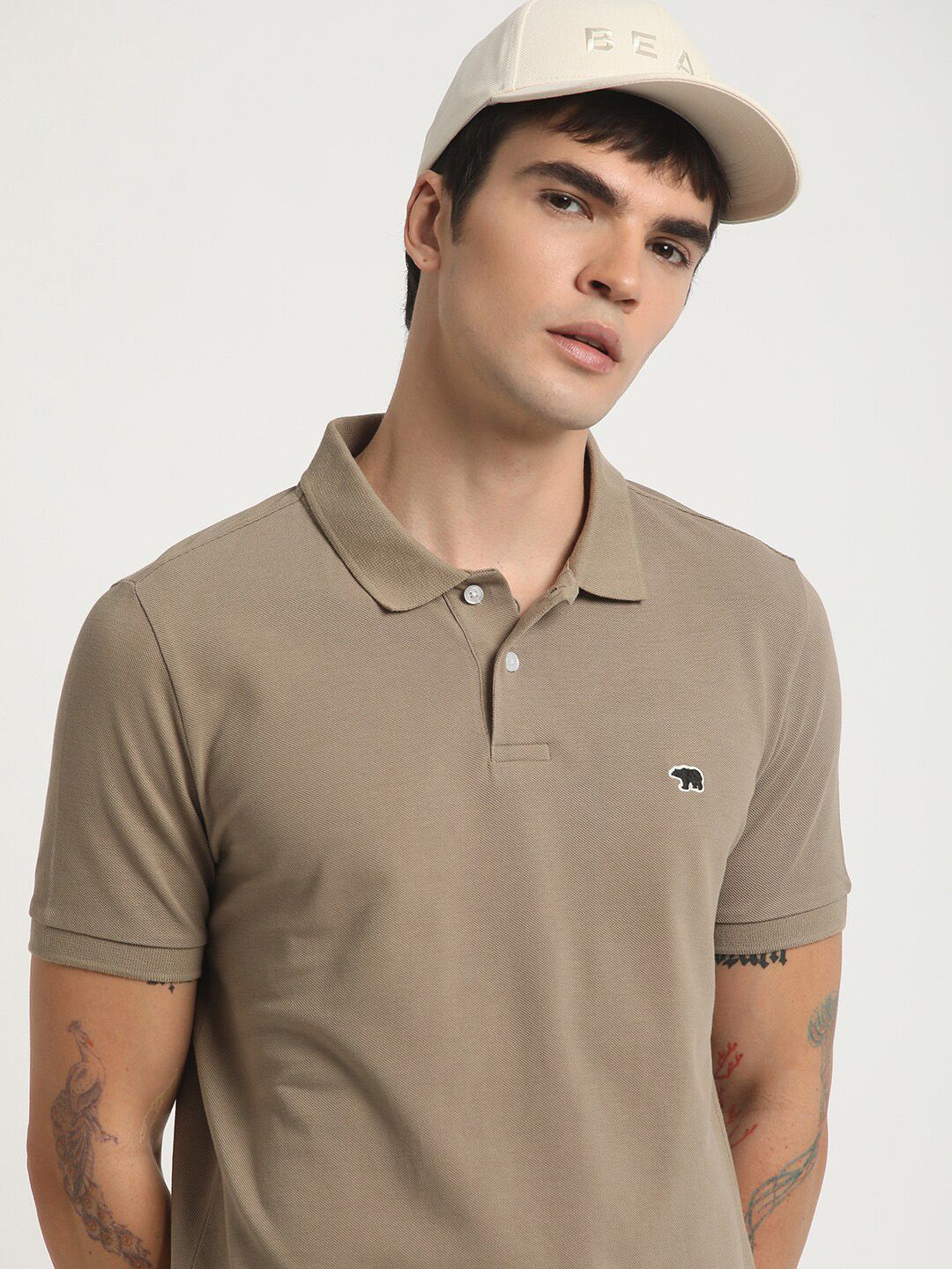 THE BEAR HOUSE Polo Collar Slim Fit Pure Cotton T-shirt