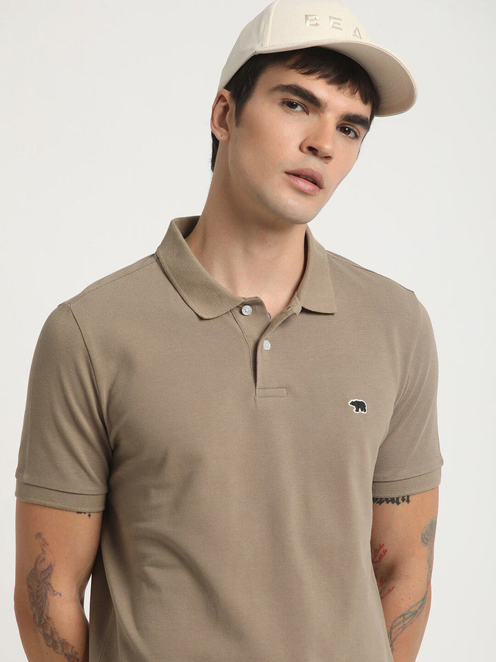 THE BEAR HOUSE Polo Collar Slim Fit Pure Cotton T-shirt