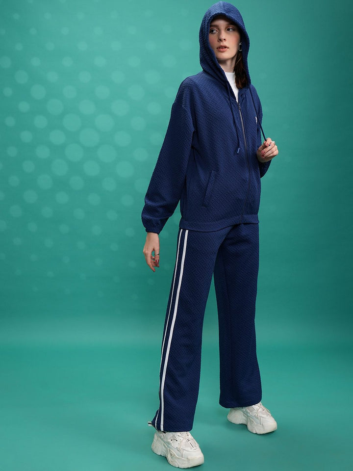 Tokyo Talkies Navy Blue Hooded Sweatshirt With Trousers Co-Ords