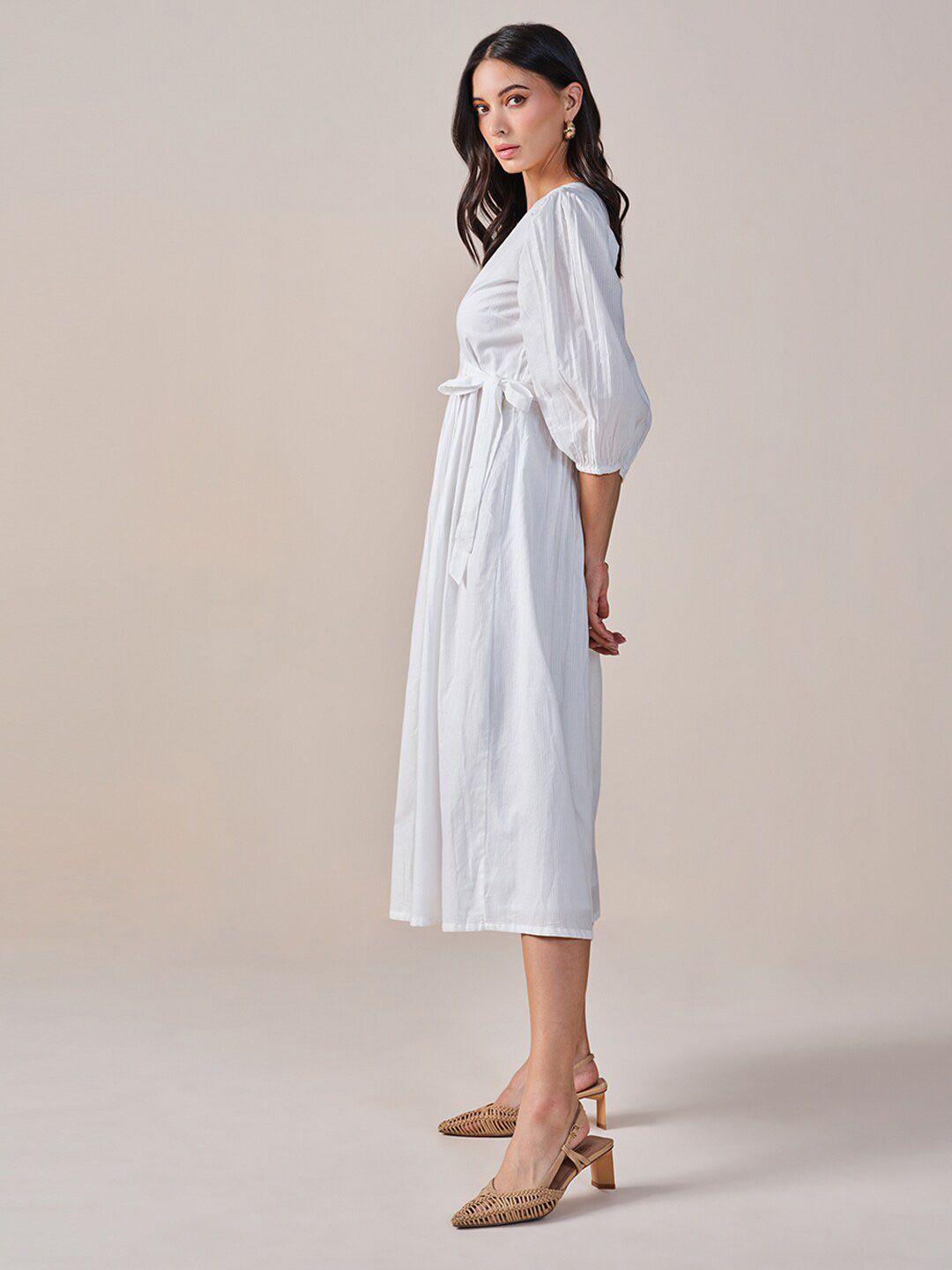 AND Striped V-Neck Midi Dress