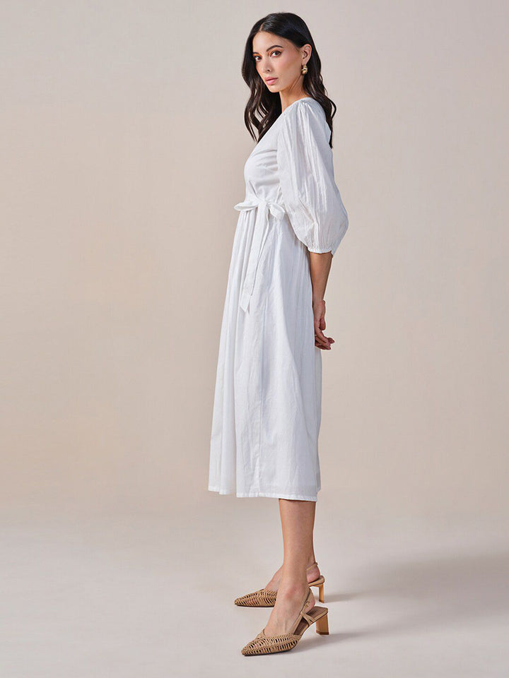 AND Striped V-Neck Midi Dress