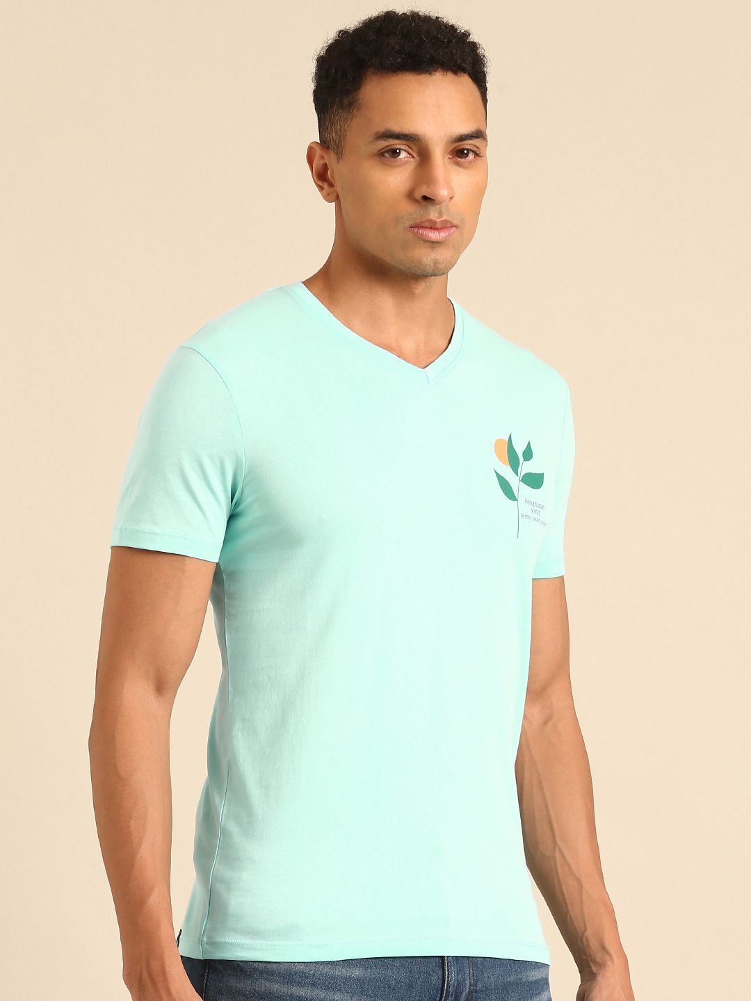 Being Human V-Neck Pure Cotton T-shirt with Minimal Print