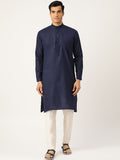 SOJANYA Lelaki Navy Blue Solid Kurta Lurus