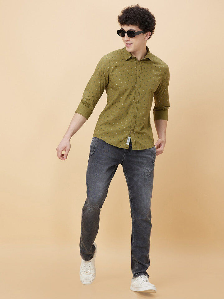 Being Human Slim Fit Conversational Print Spread Collar Long Sleeves Casual Shirt