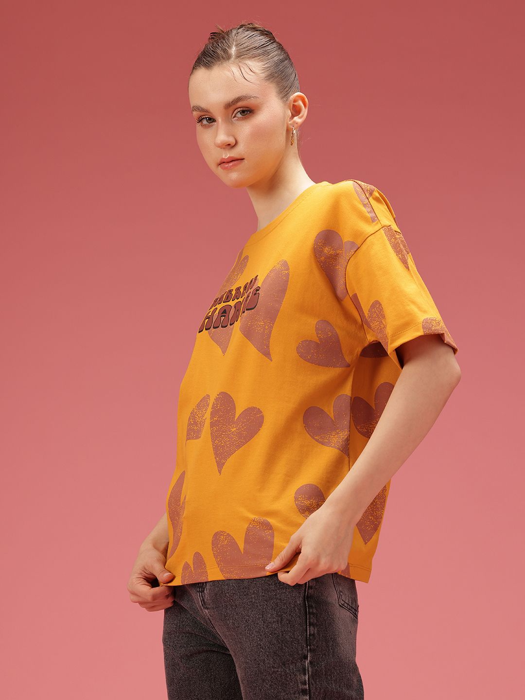 DressBerry Typography Printed Drop-Shoulder Sleeves Relaxed Fit Pure Cotton T-shirt