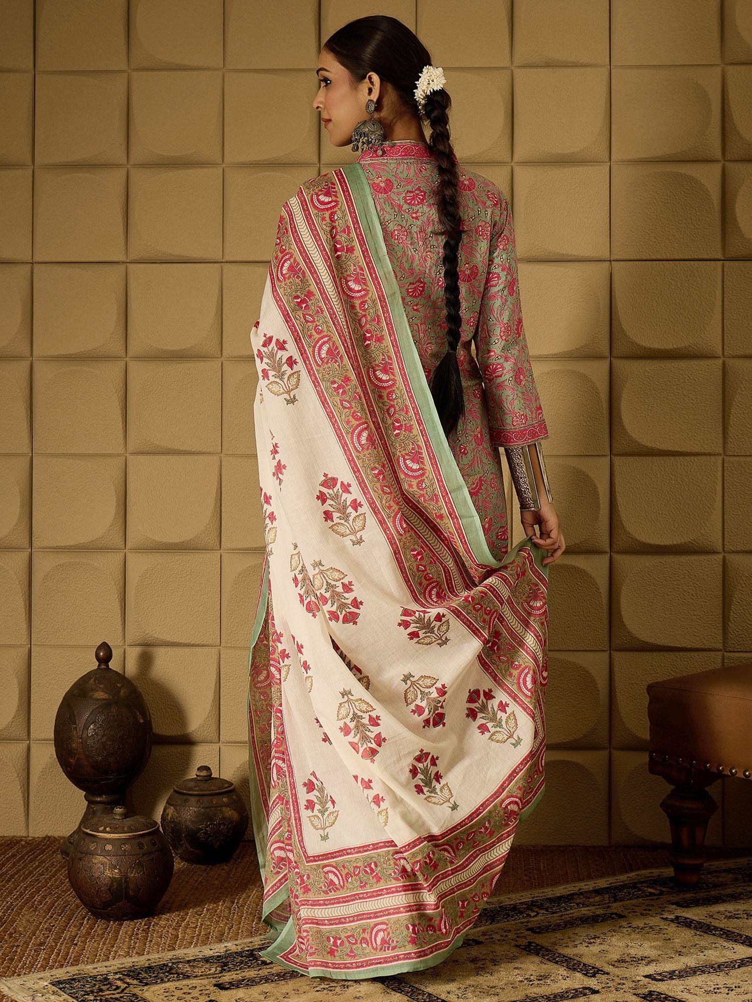 Indo Era Floral Printed Pure Cotton Kurta Straight Kurta With Salwar And Dupatta
