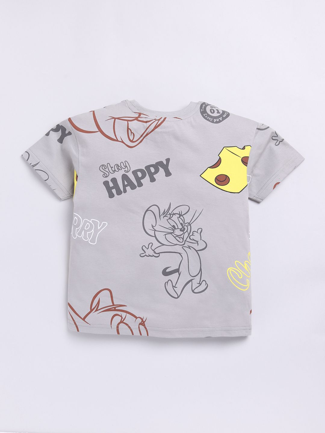 Happy Faces Boys Tom & Jerry Print Drop-Shoulder Sleeves Pure Cotton T-shirt