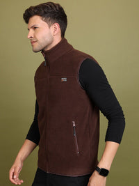 HIGHLANDER Mock Collar Sleeveless Front-Open Sweatshirt