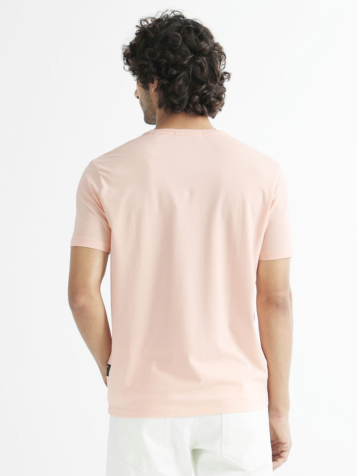 RARE RABBIT Men Hew Typography Printed Cotton Slim Fit T-Shirt