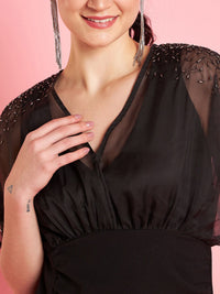 Antheaa Black Chiffon Sheath Midi Dress