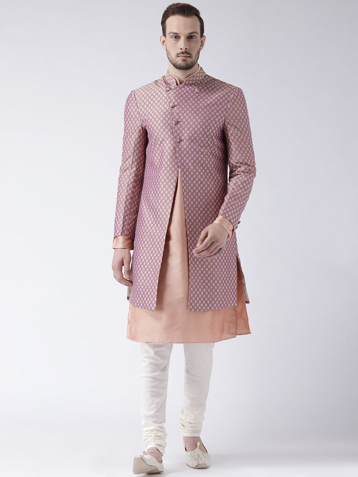KISAH Men Peach-colored & Off-White Indowestern Sherwani Set