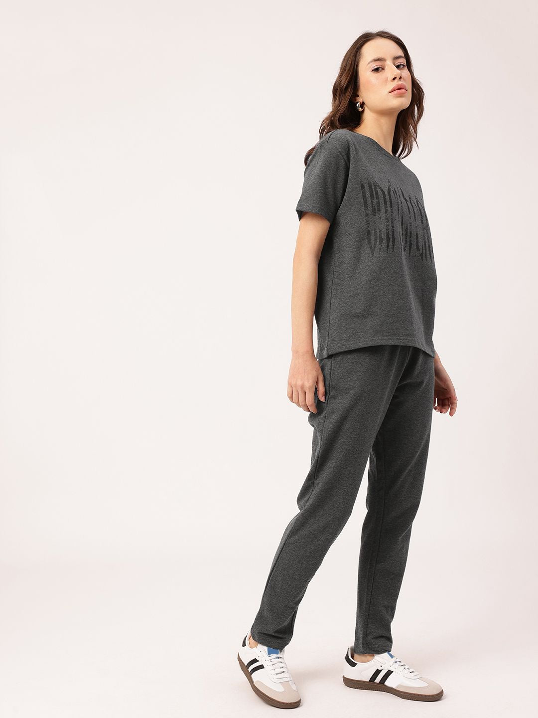 DressBerry Urban Chic Cotton Terry Relaxed Fit Printed T-Shirt & Trouser Co-Ords