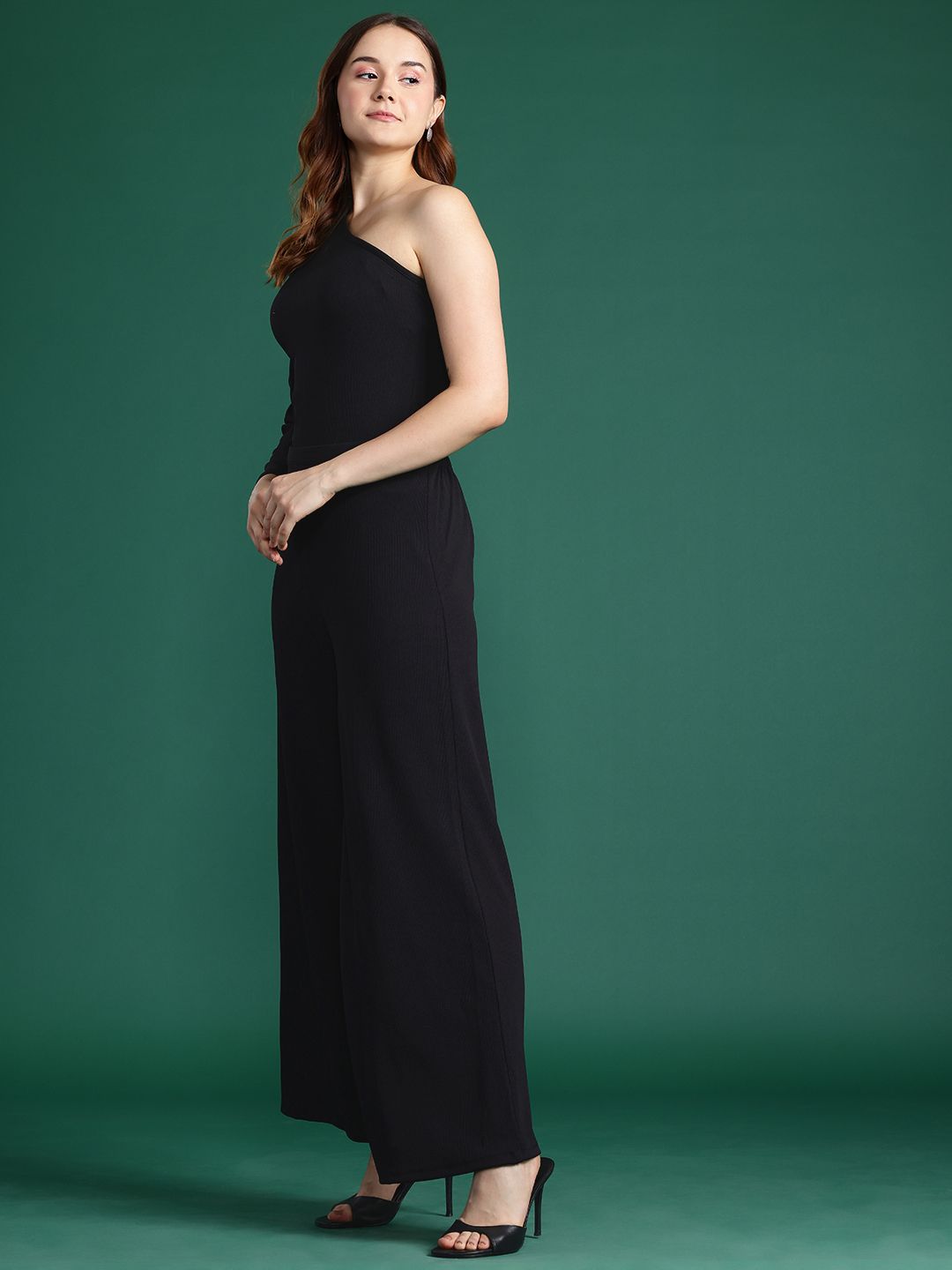 DressBerry Ribbed One-Shoulder Top with Trousers Co-ords