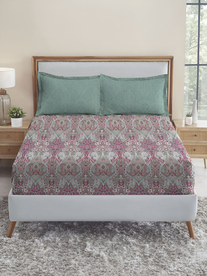 MYTRIDENT Victoria Soft Comfort Fitted 210TC King Cotton 1 Bedsheet with 2 Pillow Covers