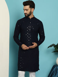 SOJANYA Ethnic Embroidered Sequined Pure Cotton Straight Kurta