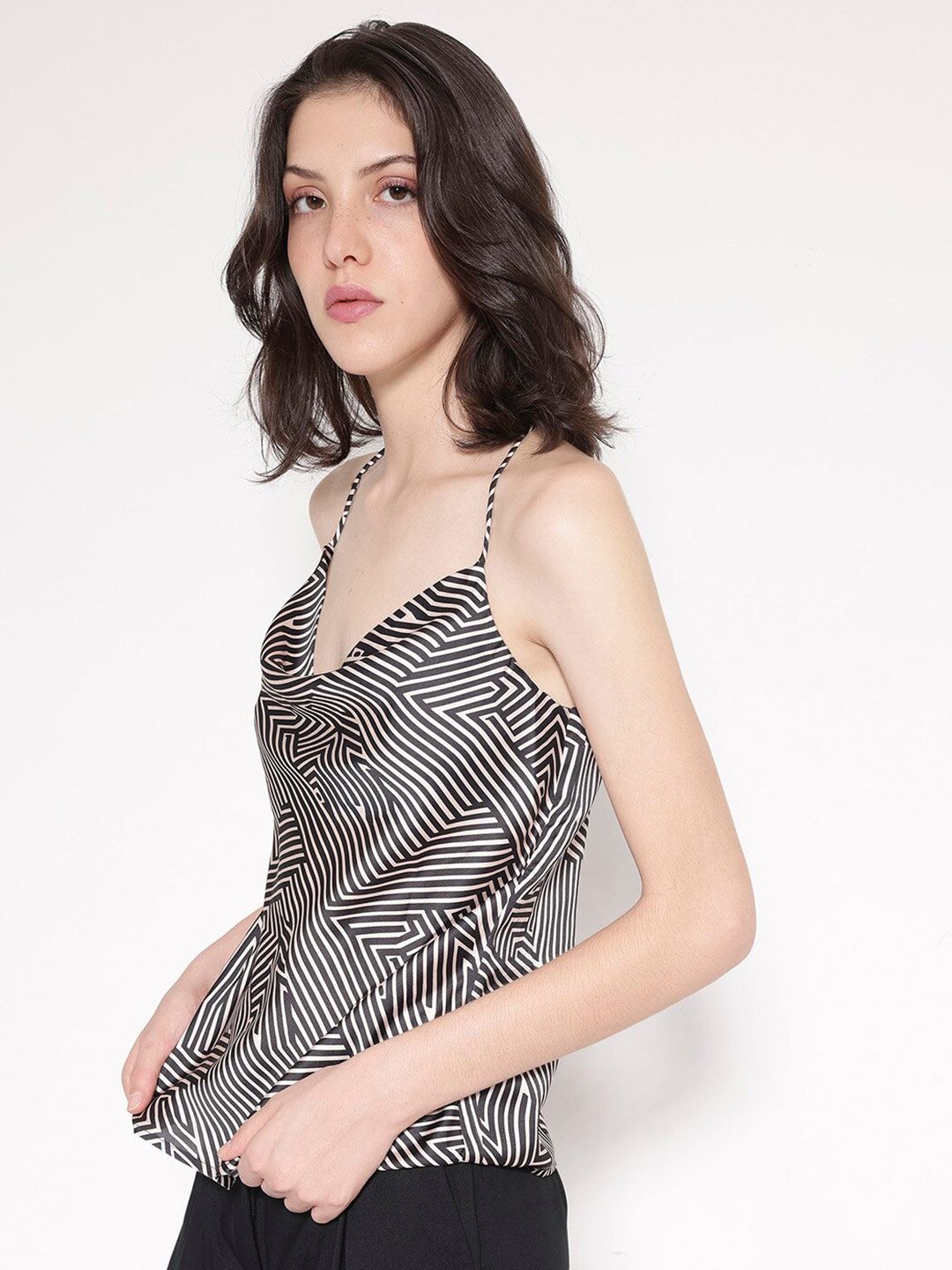 RAREISM Printed Shoulder Straps Cotton Styled Back Top