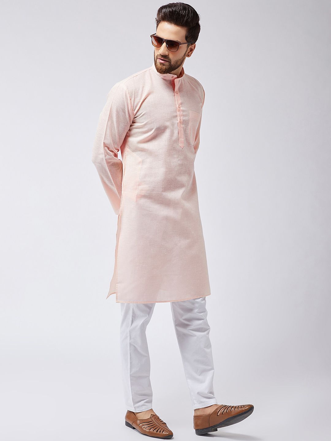 SOJANYA Kurta Lurus Pepejal Berwarna Peach Lelaki
