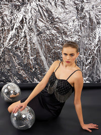 STREET 9 Black Embellished Shoulder Straps Satin Sheath Dress