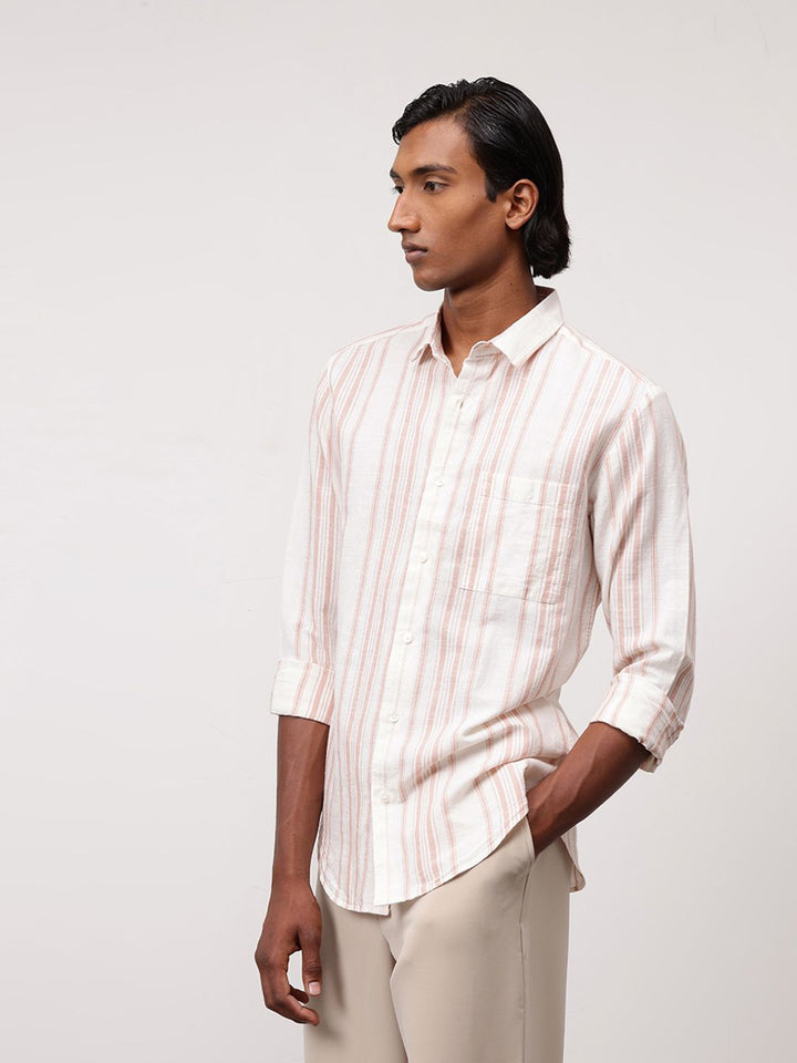 ether Men Classic Fit Cotton Linen Striped Shirt