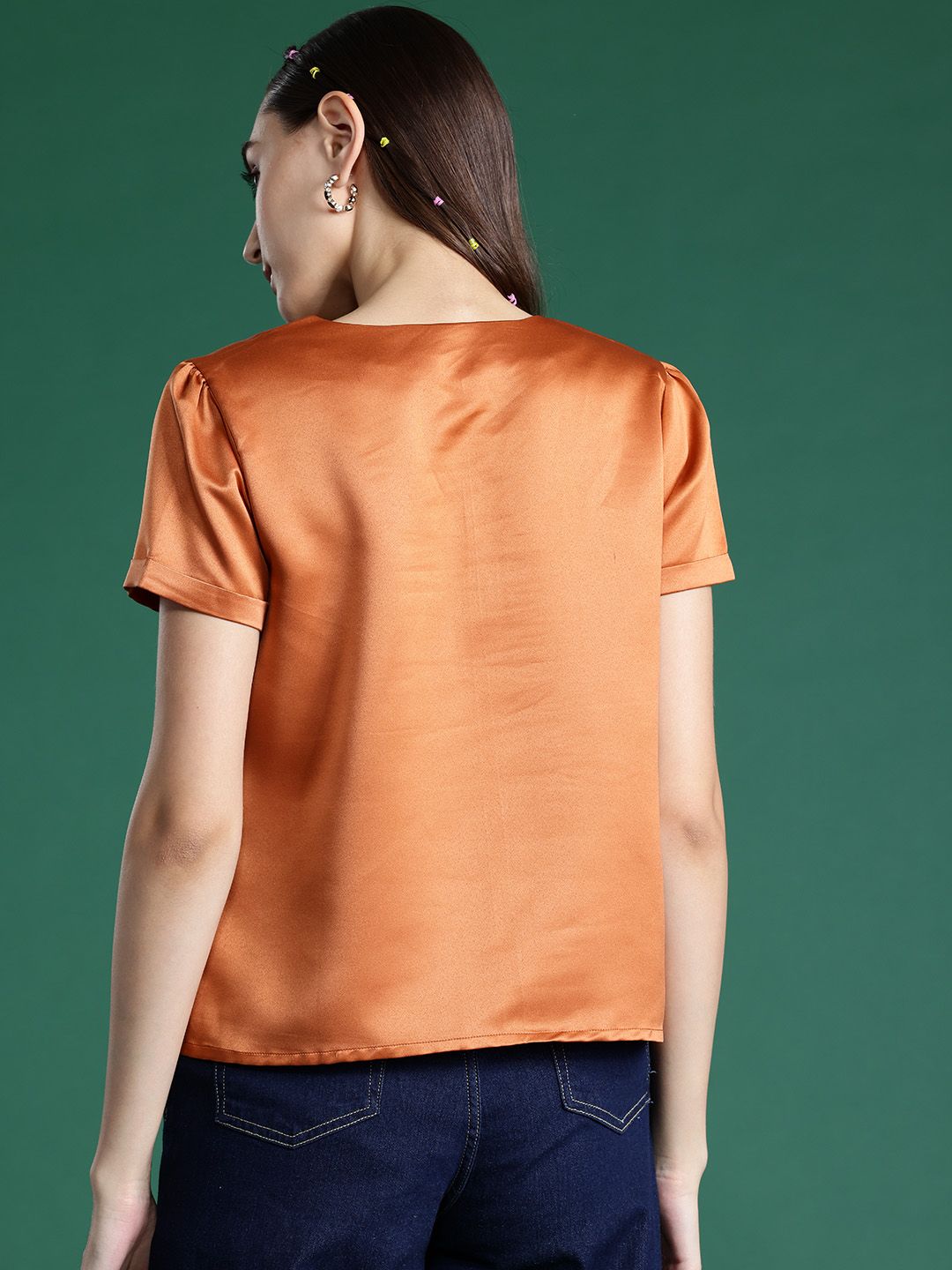 DressBerry Satin-Finish V-Neck Shirt Style Top
