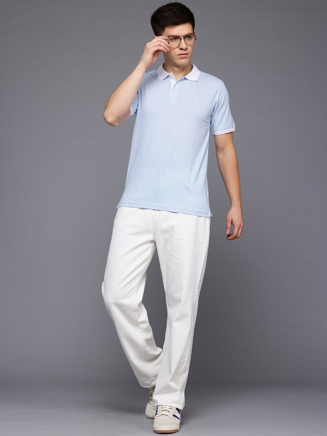 Raymond Geometric Print Polo Collar Pure Cotton Modern Fit T-shirt