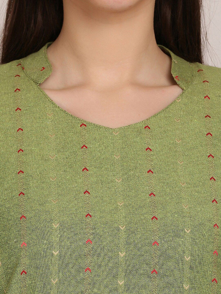 KALINI Geometric Woven Design Mandarin Collar Straight Kurta With Trouser
