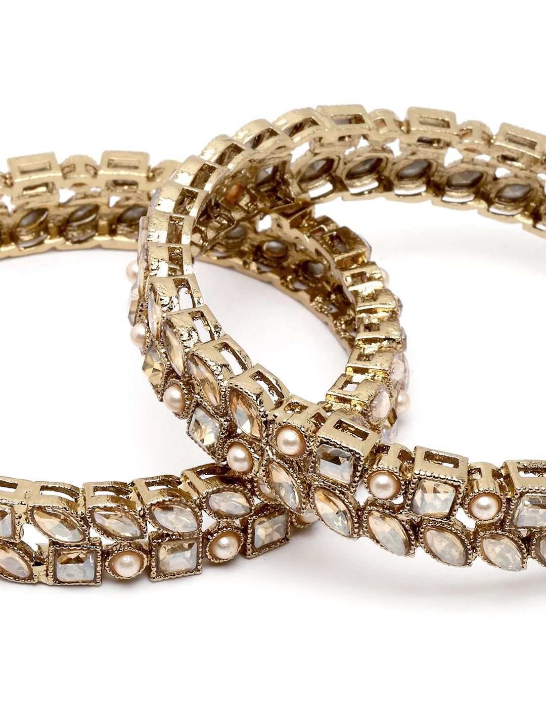 KARATCART 2-Pcs Gold-Plated Kundan-Studded Bangles