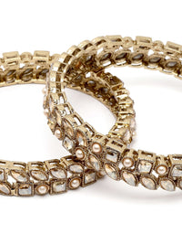 KARATCART 2-Pcs Gold-Plated Kundan-Studded Bangles