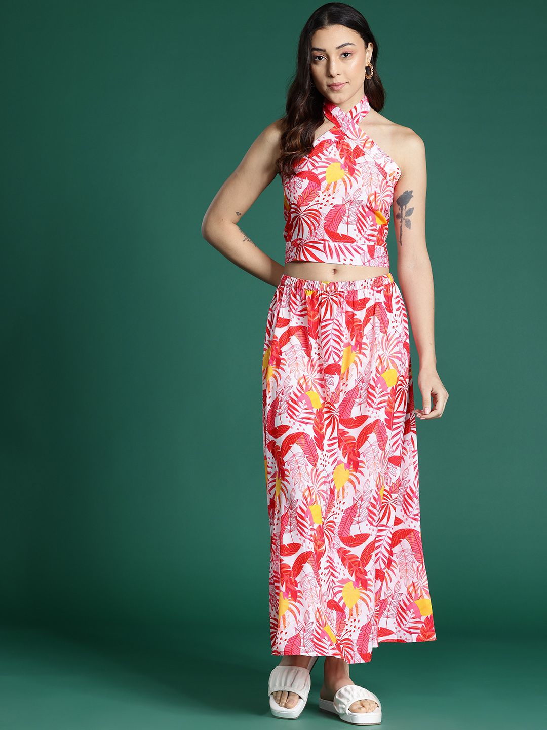 Dressberry Printed Backless Top with Skirt Co-ords